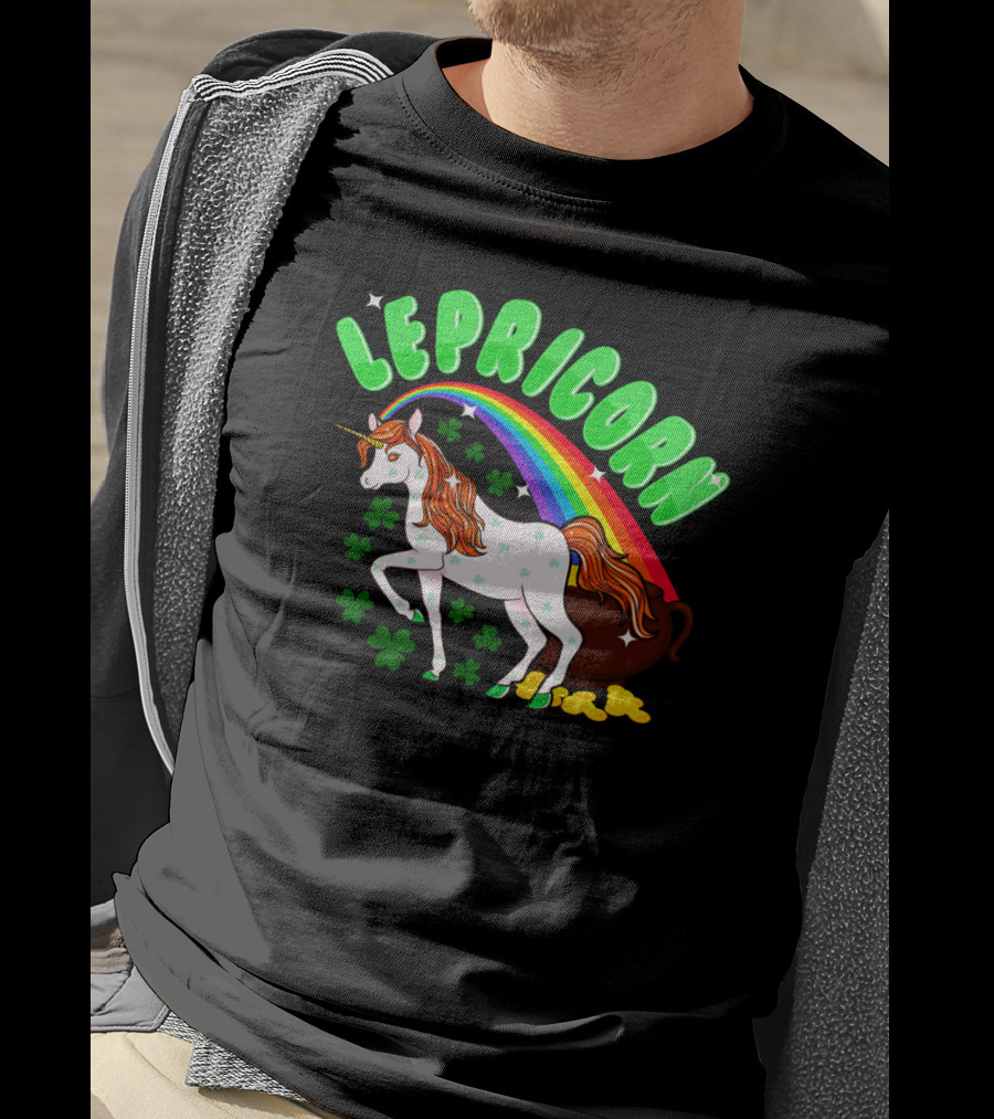 Lepricorn St Patricks Day Unicorn Rainbow Clover Pot Of Gold T-Shirt