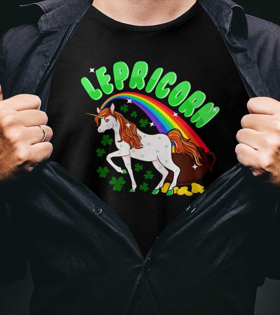 Lepricorn St Patricks Day Unicorn Rainbow Clover Pot Of Gold T-Shirt