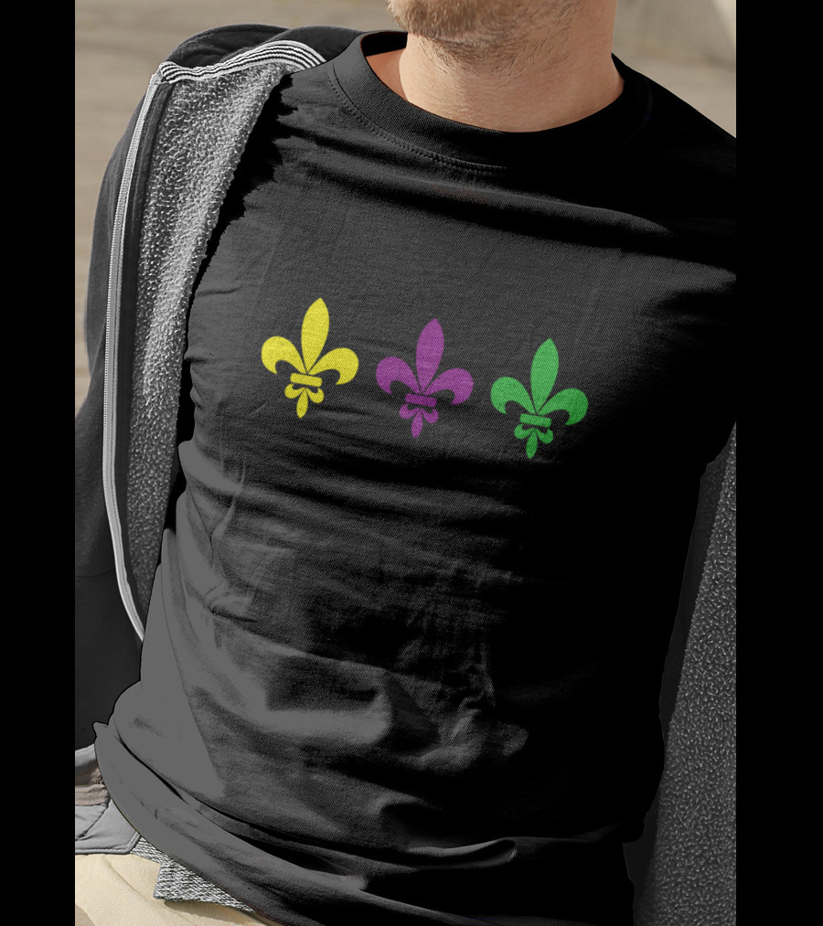 3 Fleur De Lis Mardi Gras Yellow Purple Green T-Shirt