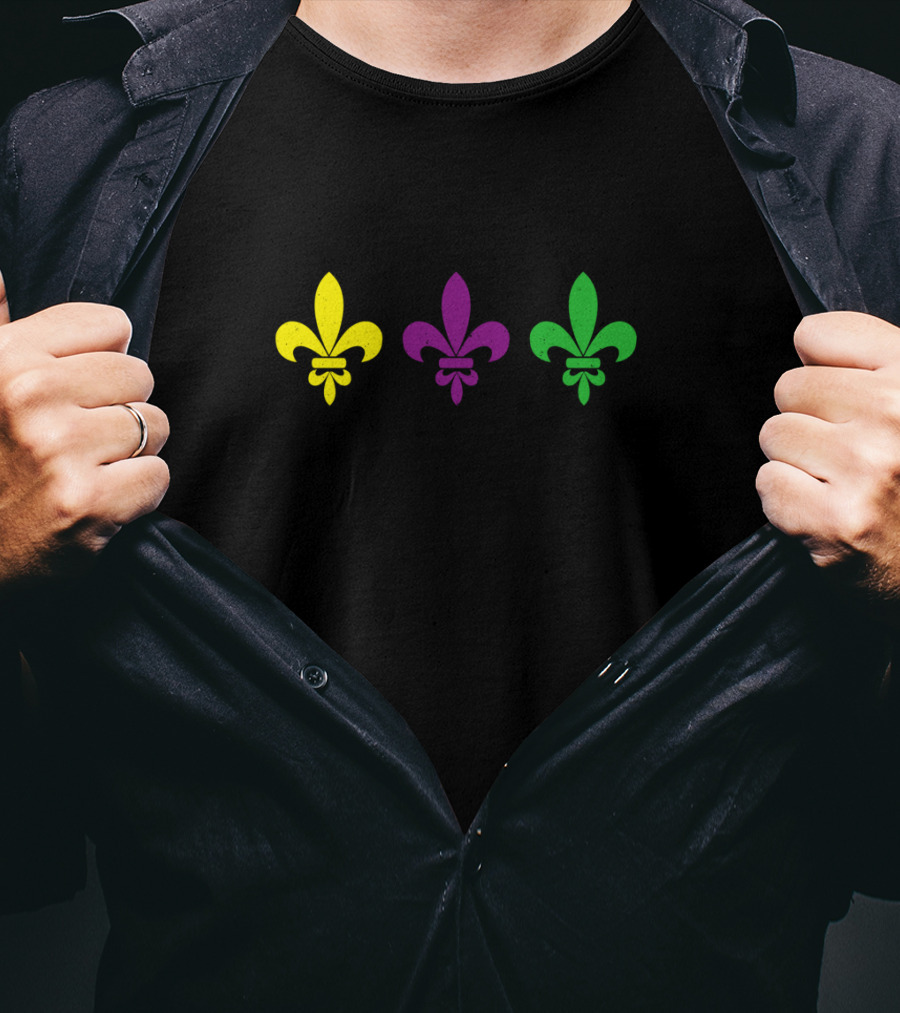 3 Fleur De Lis Mardi Gras Yellow Purple Green T-Shirt