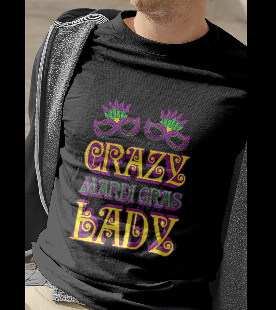 Crazy Mardi Gras Lady Mask Feathers T-Shirt