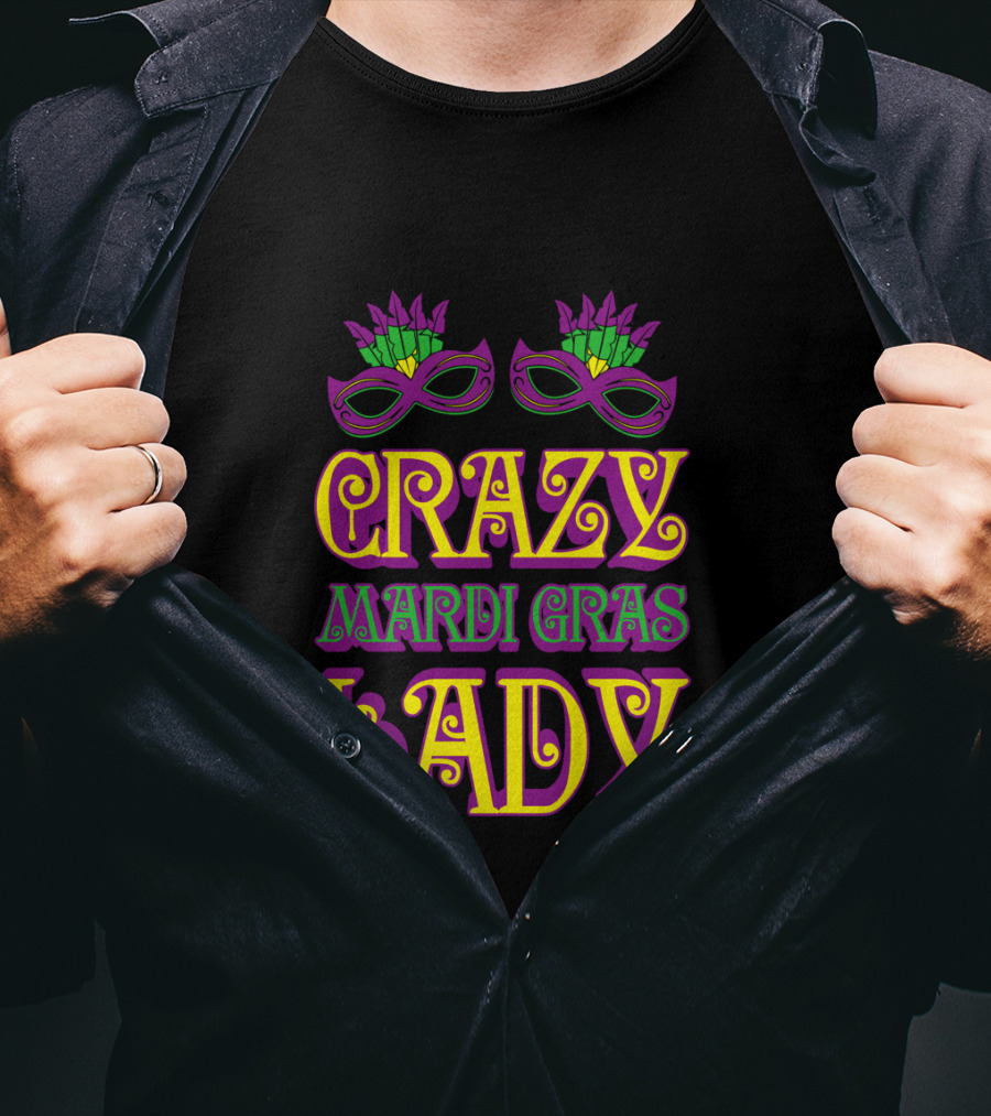 Crazy Mardi Gras Lady Mask Feathers T-Shirt