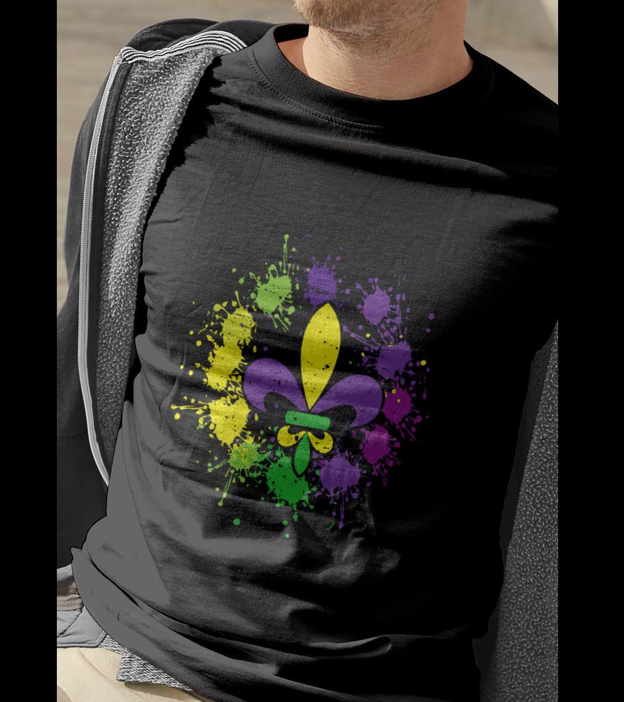 Fleur De Lis Mardi Gras Colors Paint Splatter Vintage T-Shirt