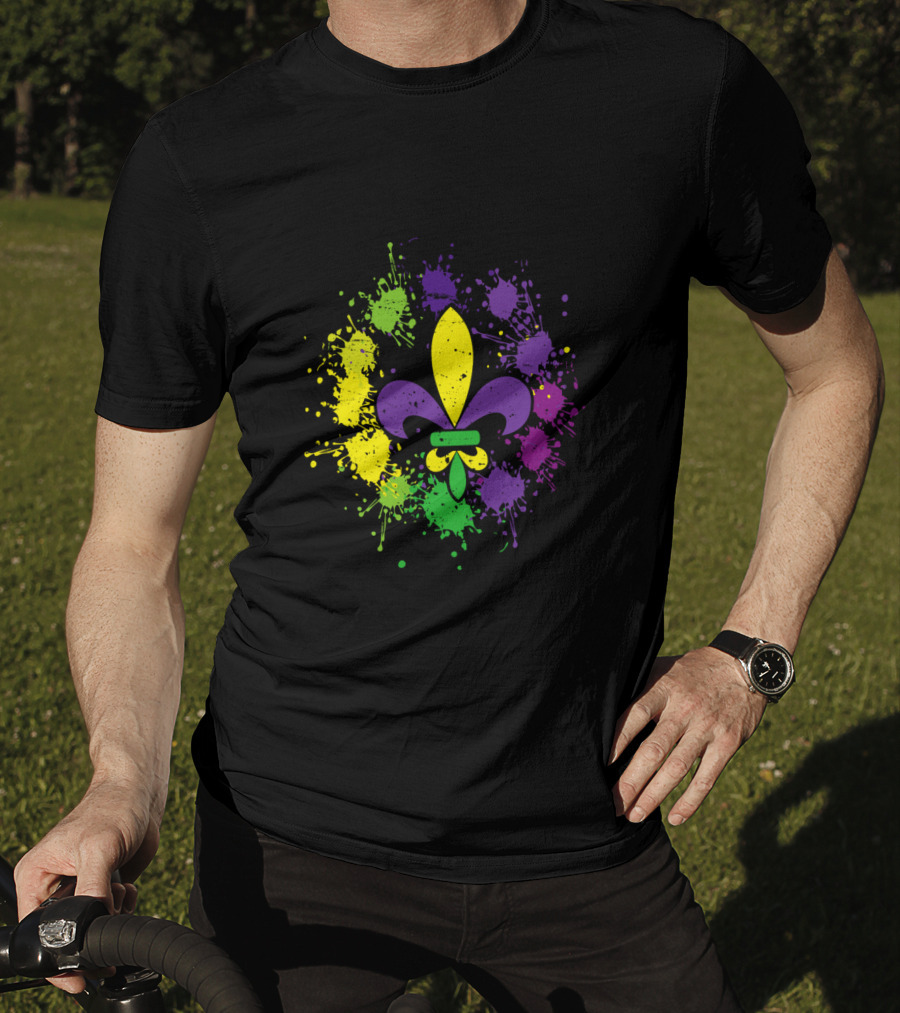 Fleur De Lis Mardi Gras Colors Paint Splatter Vintage T-Shirt