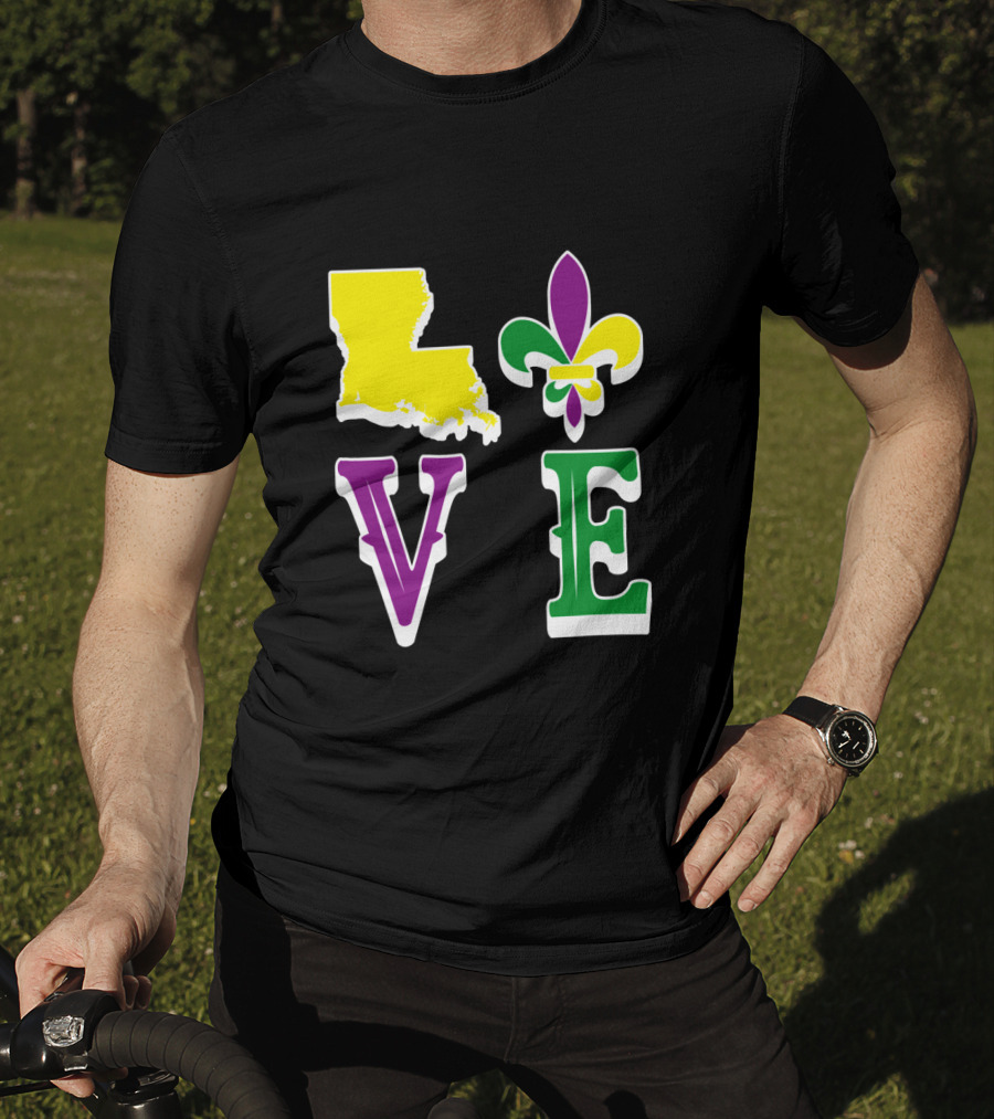 Love Louisiana Mardi Gras Map Fleur-de-Lis T-Shirt