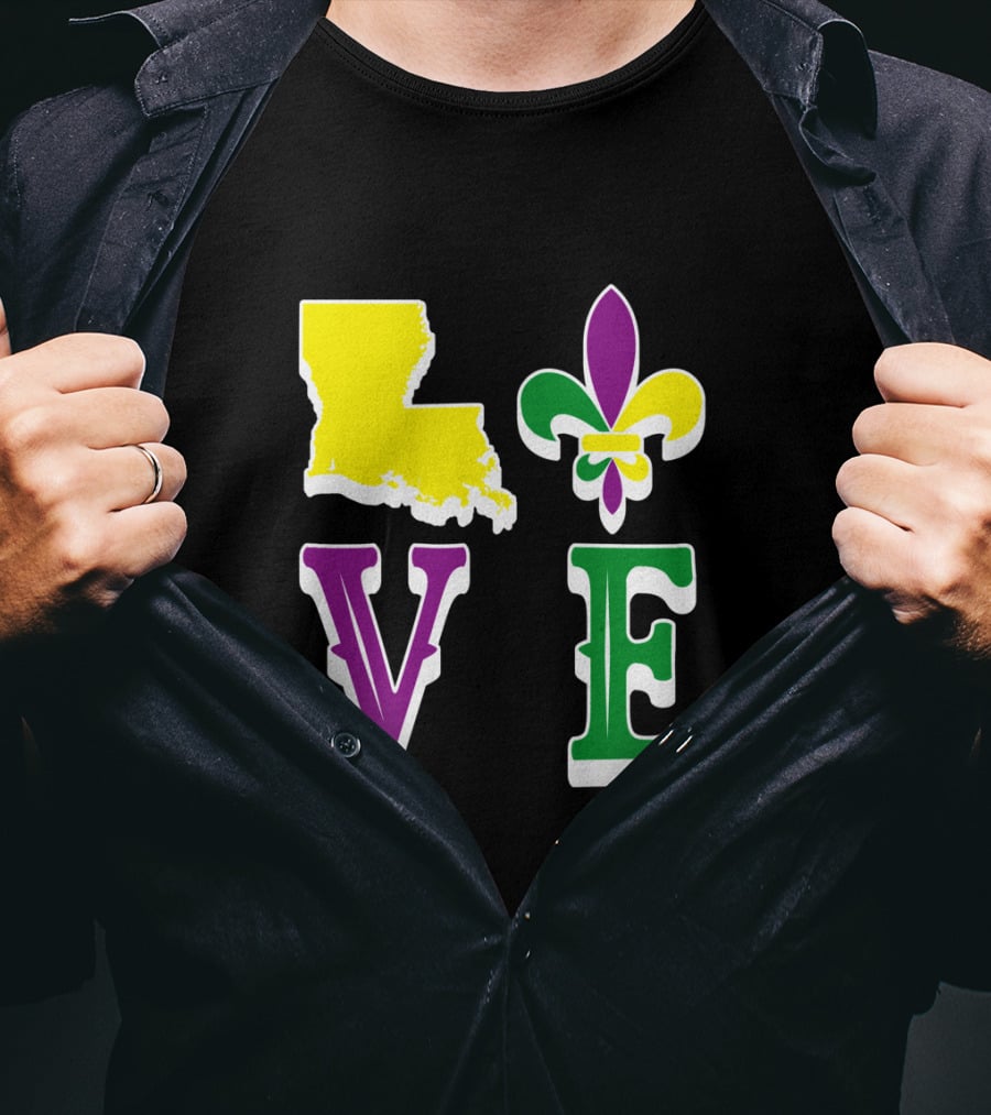 Love Louisiana Mardi Gras Map Fleur-de-Lis T-Shirt
