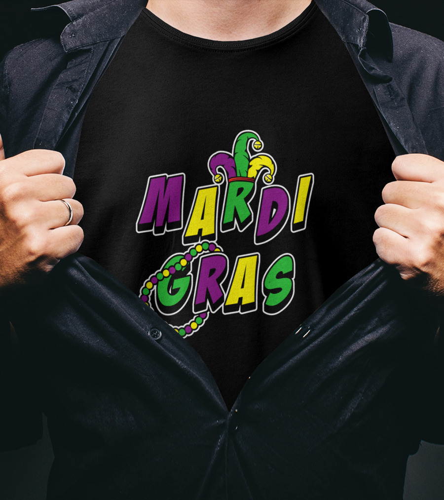 Mardi Gras Jester Hat And Beads T-Shirt