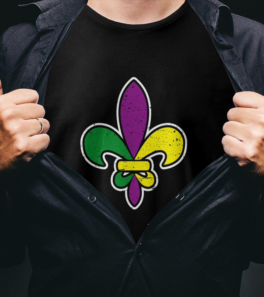 Mardi Gras Colored Fleur De Lis Iconic T-Shirt