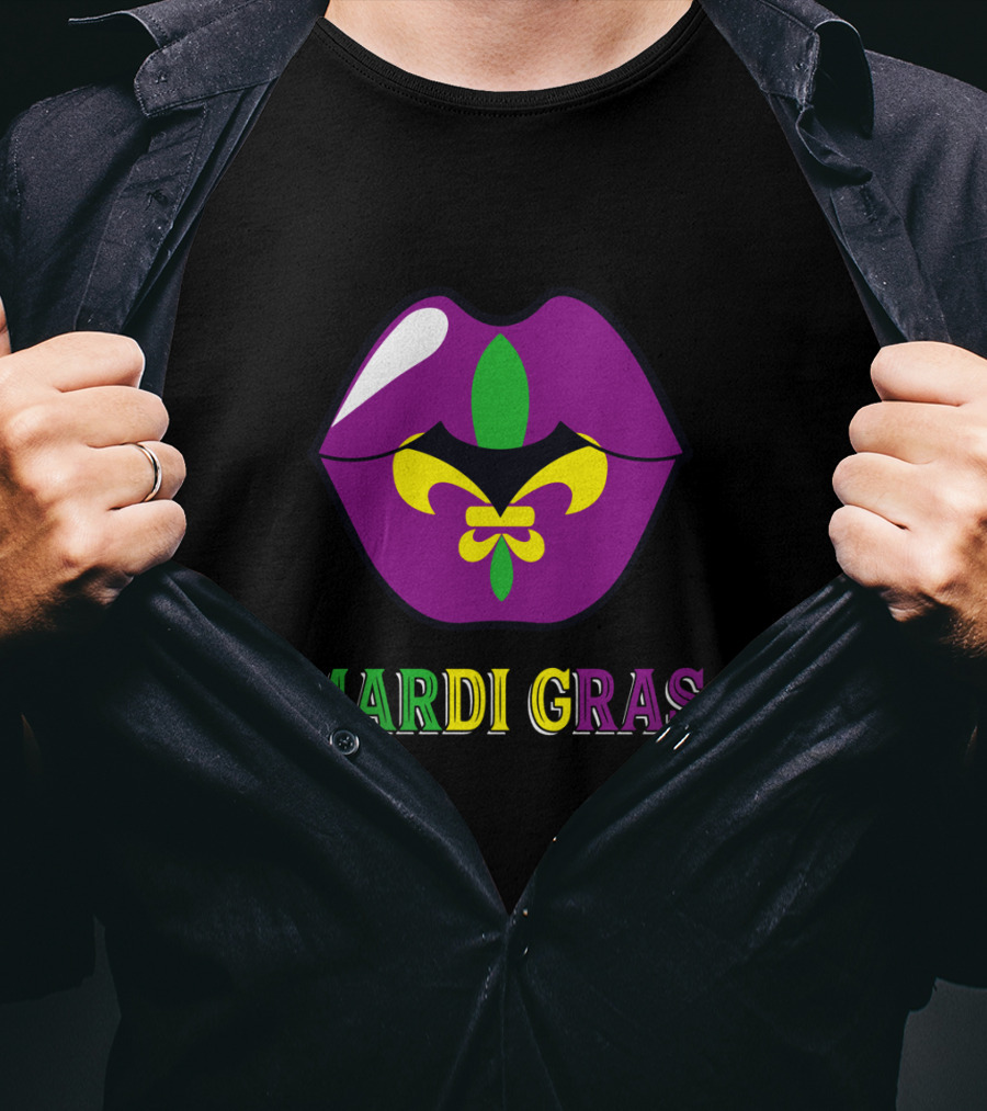 Mardi Gras Fleur De Lis Lips T-Shirt