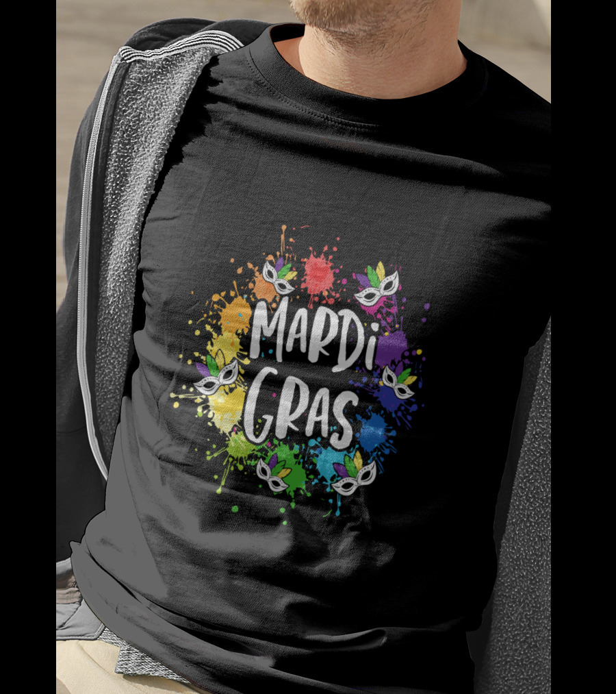 Mardi Gras Mask Colorful Paint Splatter New Orleans T-Shirt