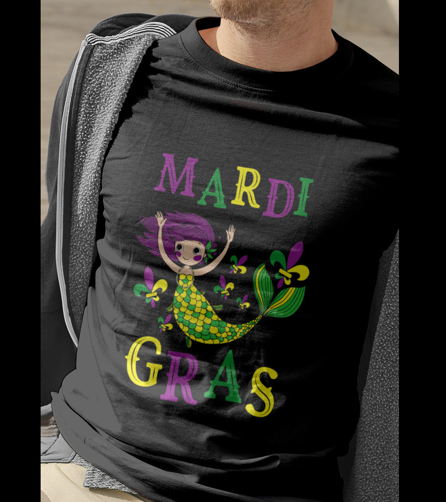 Mardi Gras Mermaid With Fleur De Lis Colors T-Shirt
