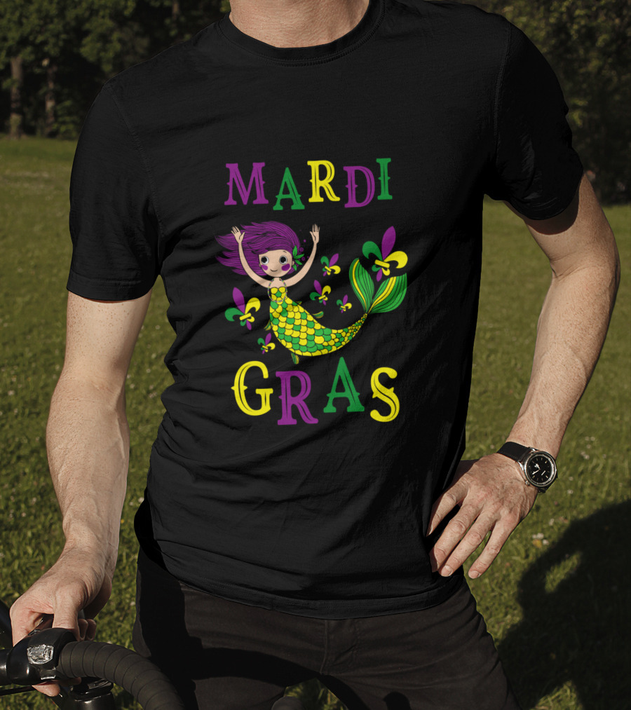 Mardi Gras Mermaid With Fleur De Lis Colors T-Shirt