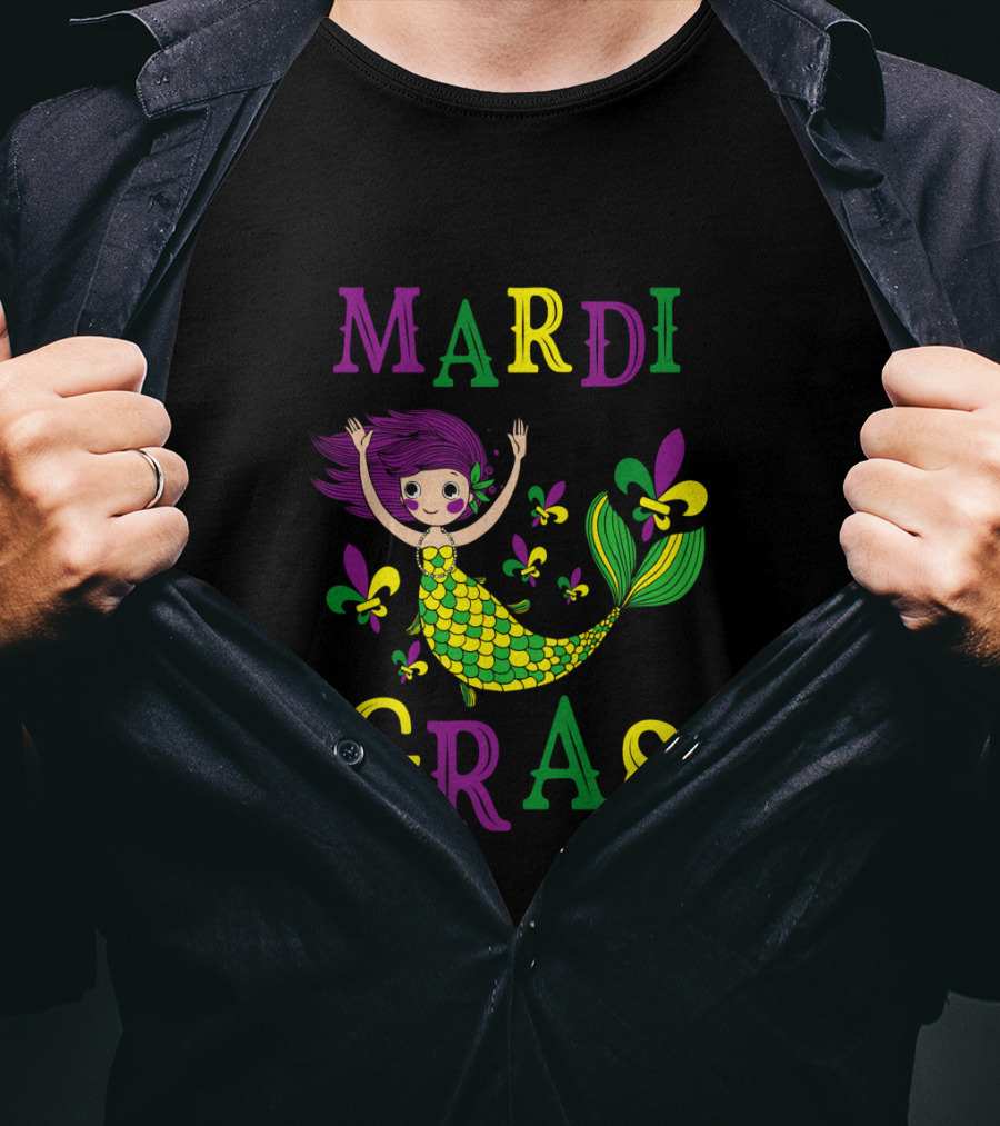 Mardi Gras Mermaid With Fleur De Lis Colors T-Shirt