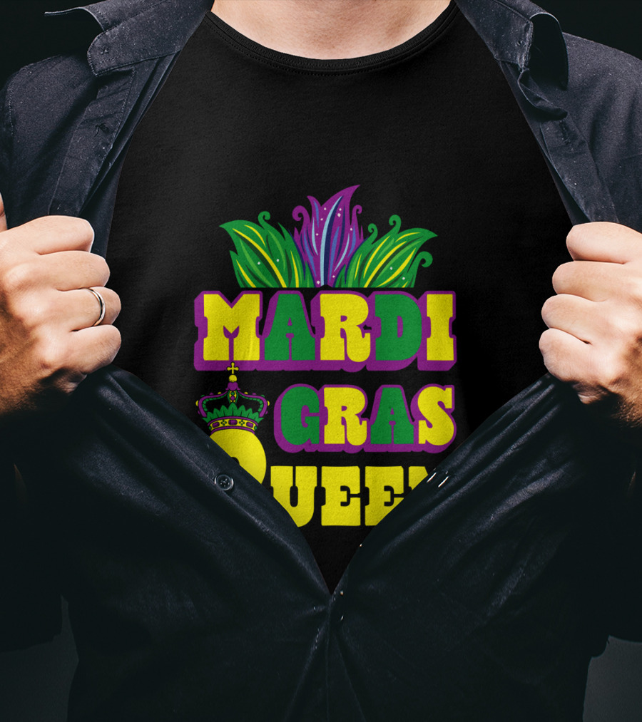 Mardi Gras Queen Crown With Colorful Feather Motif T-Shirt