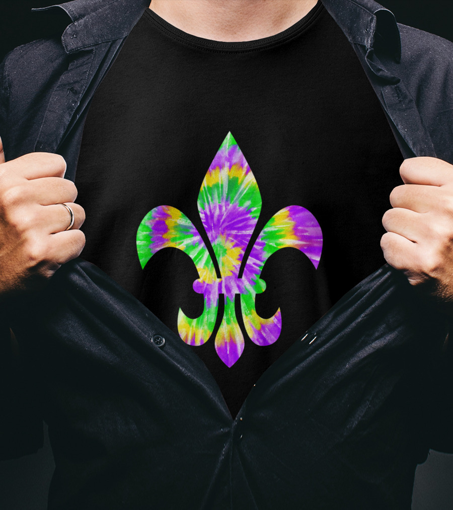 Mardi Gras Tie-Dye Fleur De Lis T-Shirt