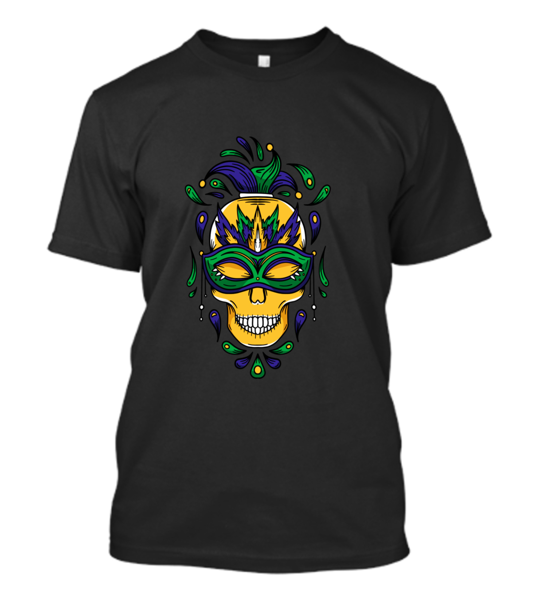 Mardi Gras Skull Jester Mask With Feathers And Colors T-Shirt
