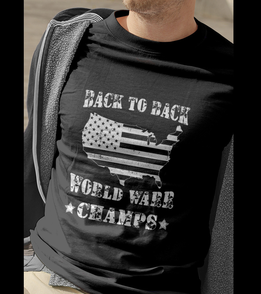 Back To Back World War Champs American Flag Map T-Shirt