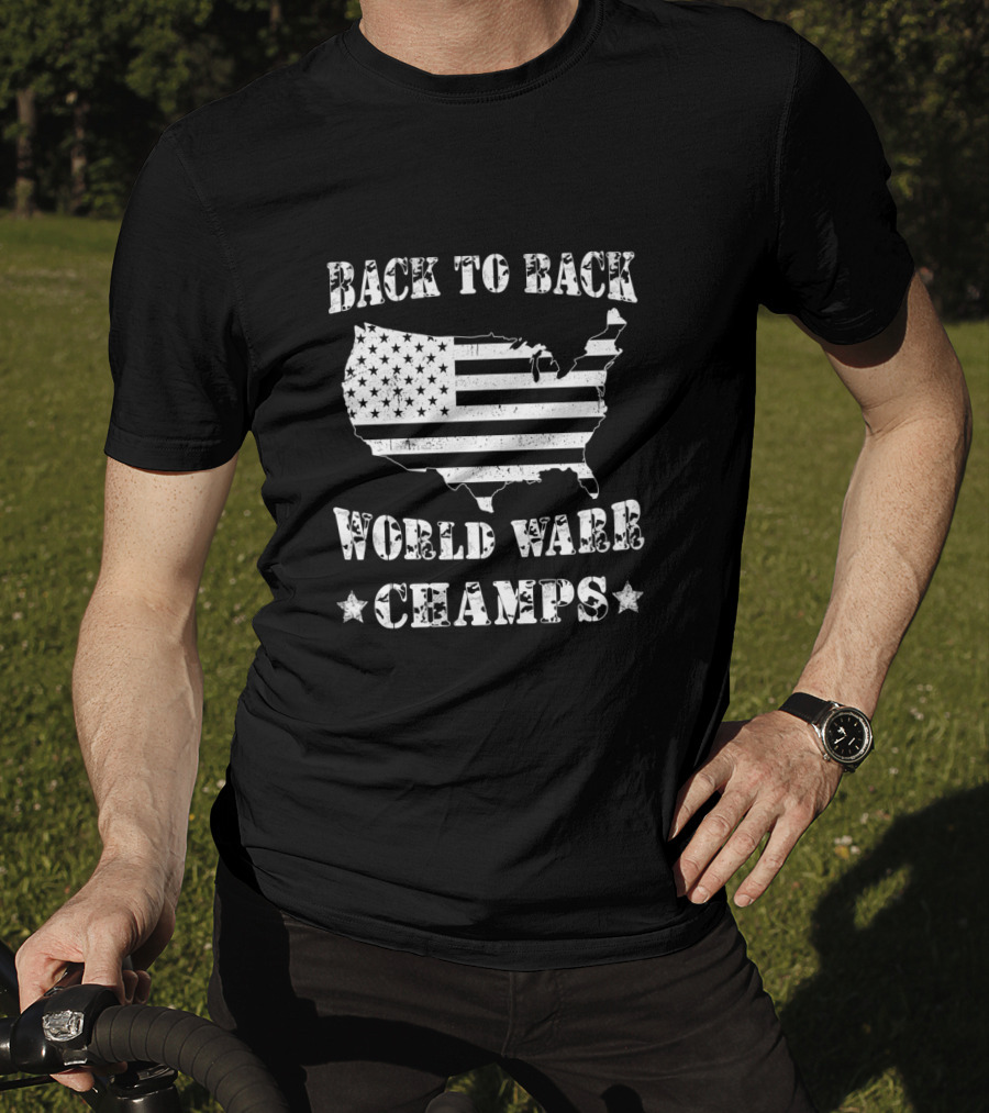 Back To Back World War Champs American Flag Map T-Shirt