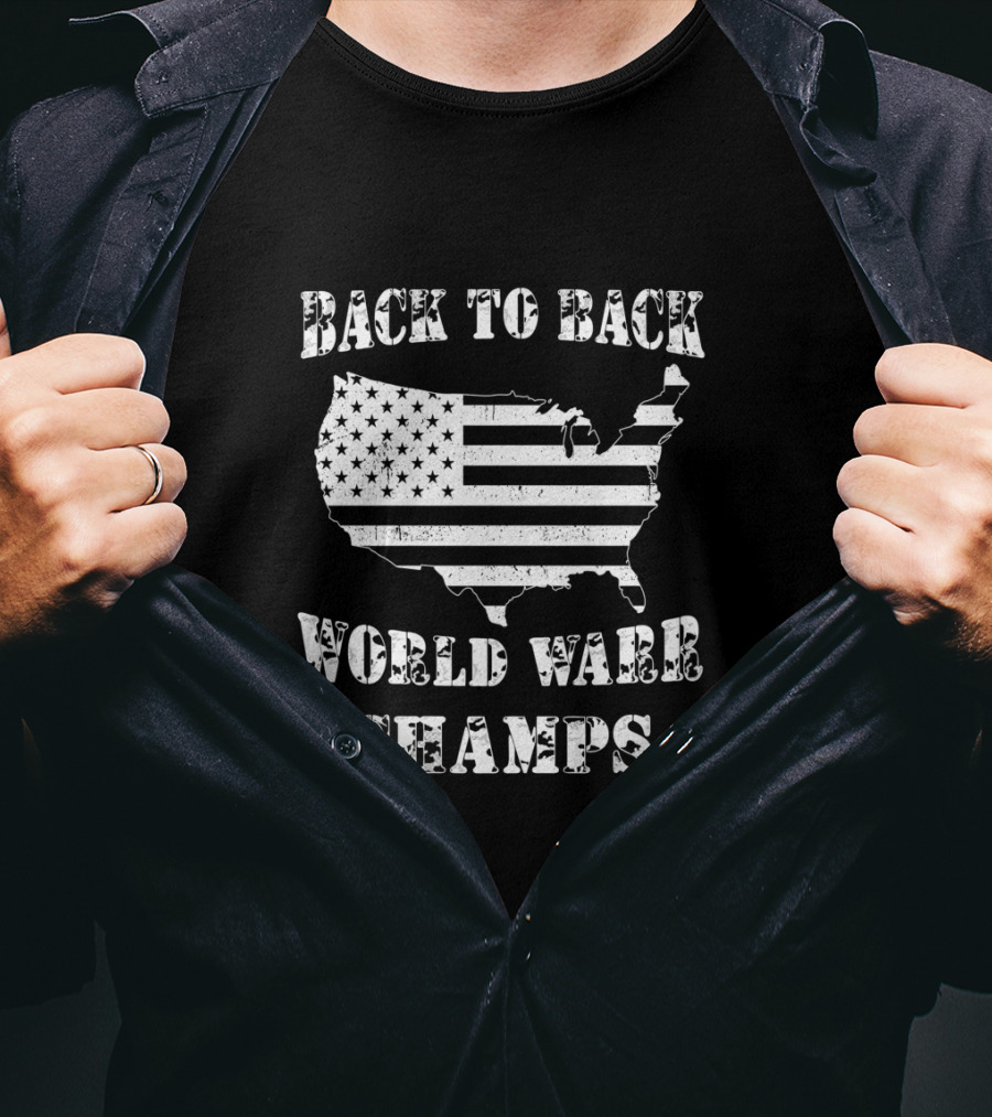 Back To Back World War Champs American Flag Map T-Shirt