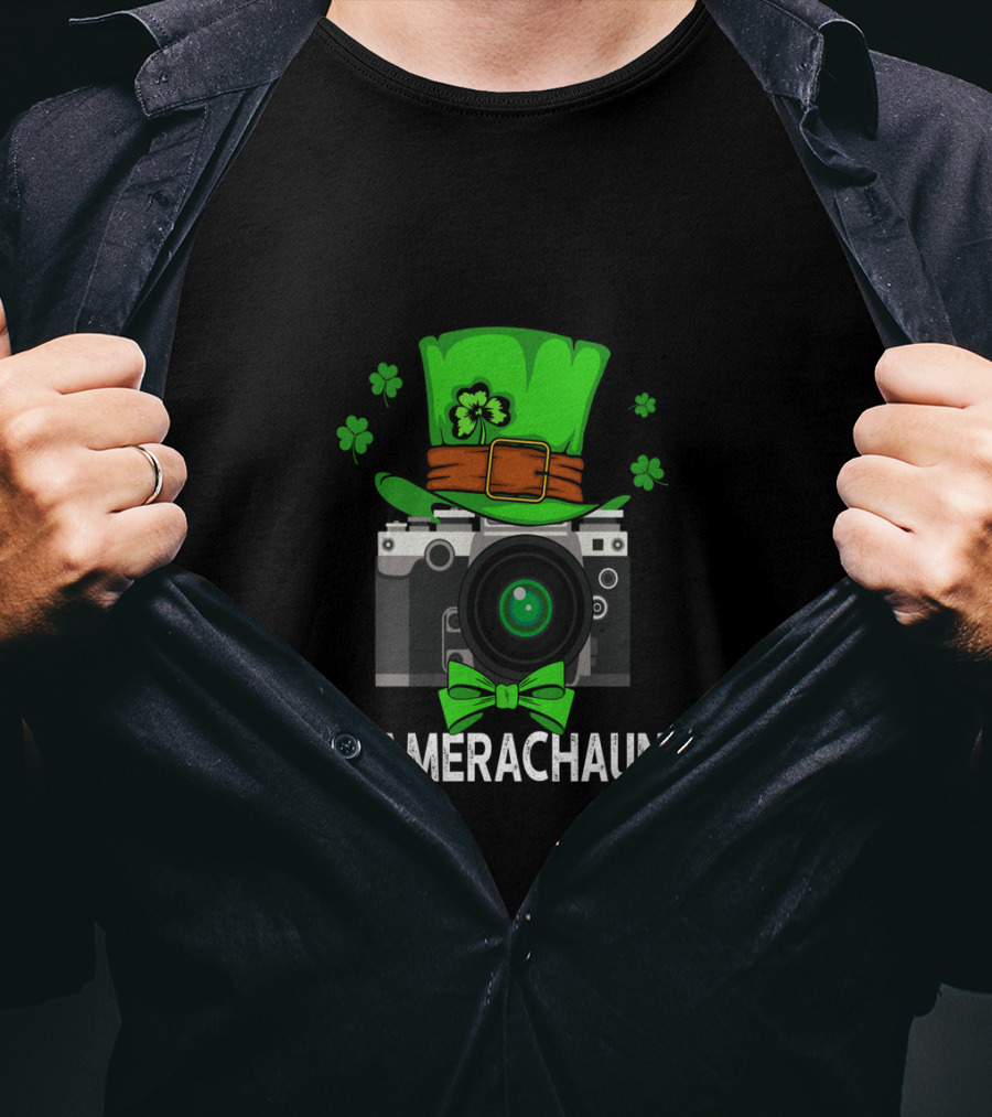 CAMERACHAUN Green Hat Shamrocks Bowtie Camera T-Shirt