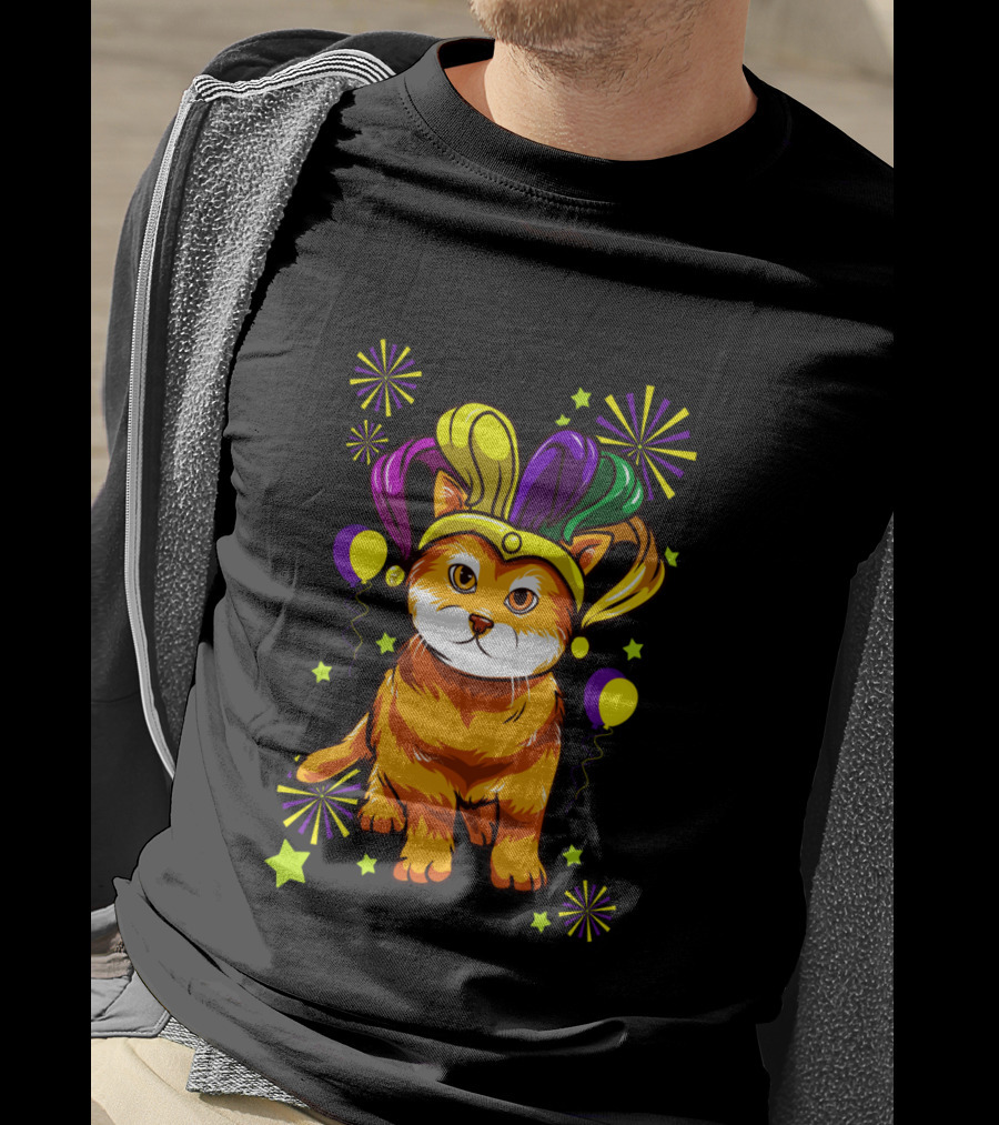 Mardi Gras Cat Lovers Jester Hat Festive Cat T-Shirt