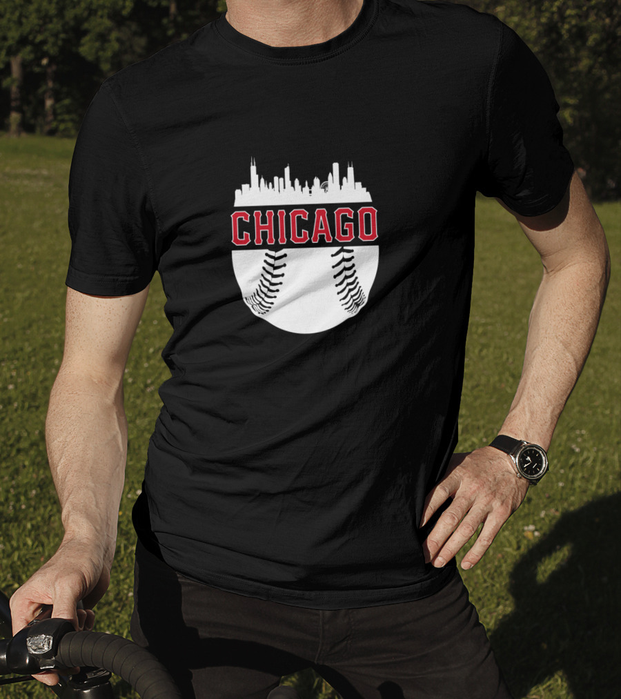 Chicago Baseball Vintage Skyline Seamlessly Fused With Iconic Cityscape T-Shirt