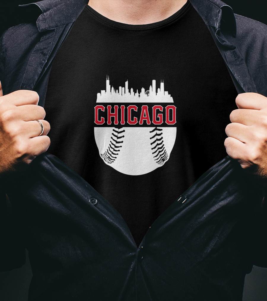 Chicago Baseball Vintage Skyline Seamlessly Fused With Iconic Cityscape T-Shirt