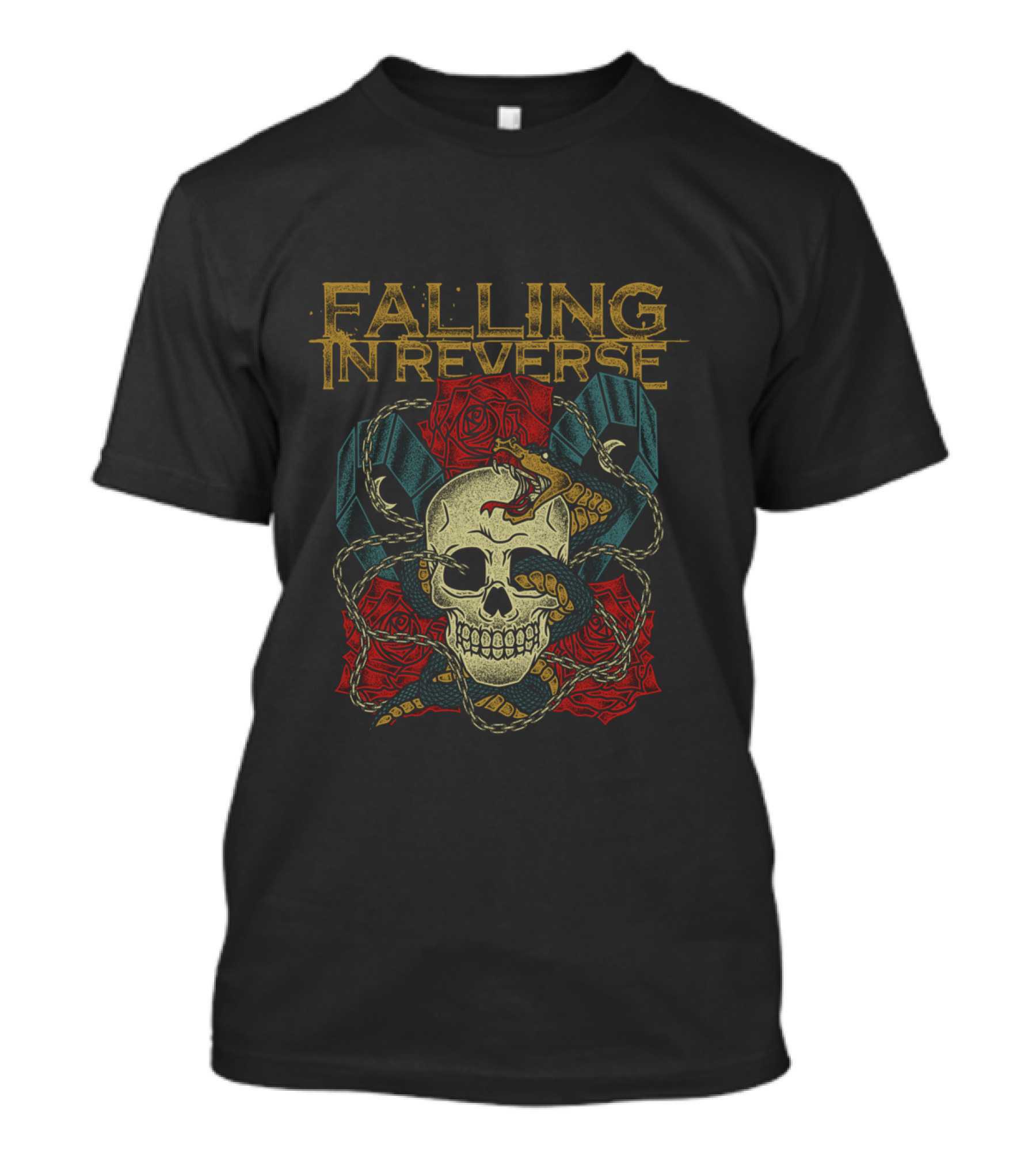 Falling In Reverse Skull Snake Roses Coffins Merchandise T-Shirt