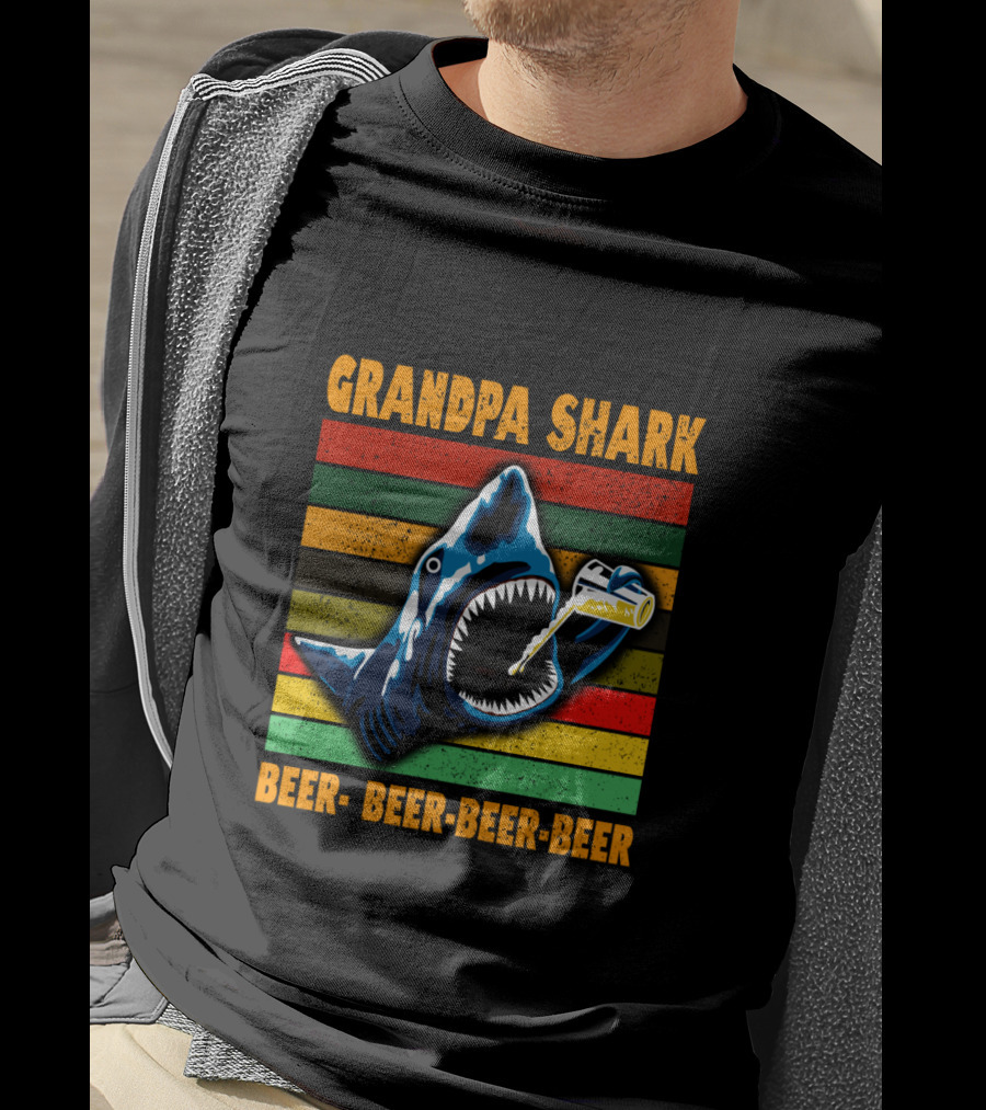 Grandpa Shark Beer Beer Beer Beer Funny Grandfather T-Shirt