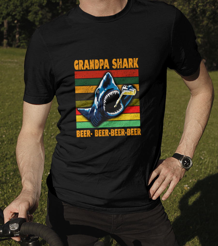 Grandpa Shark Beer Beer Beer Beer Funny Grandfather T-Shirt
