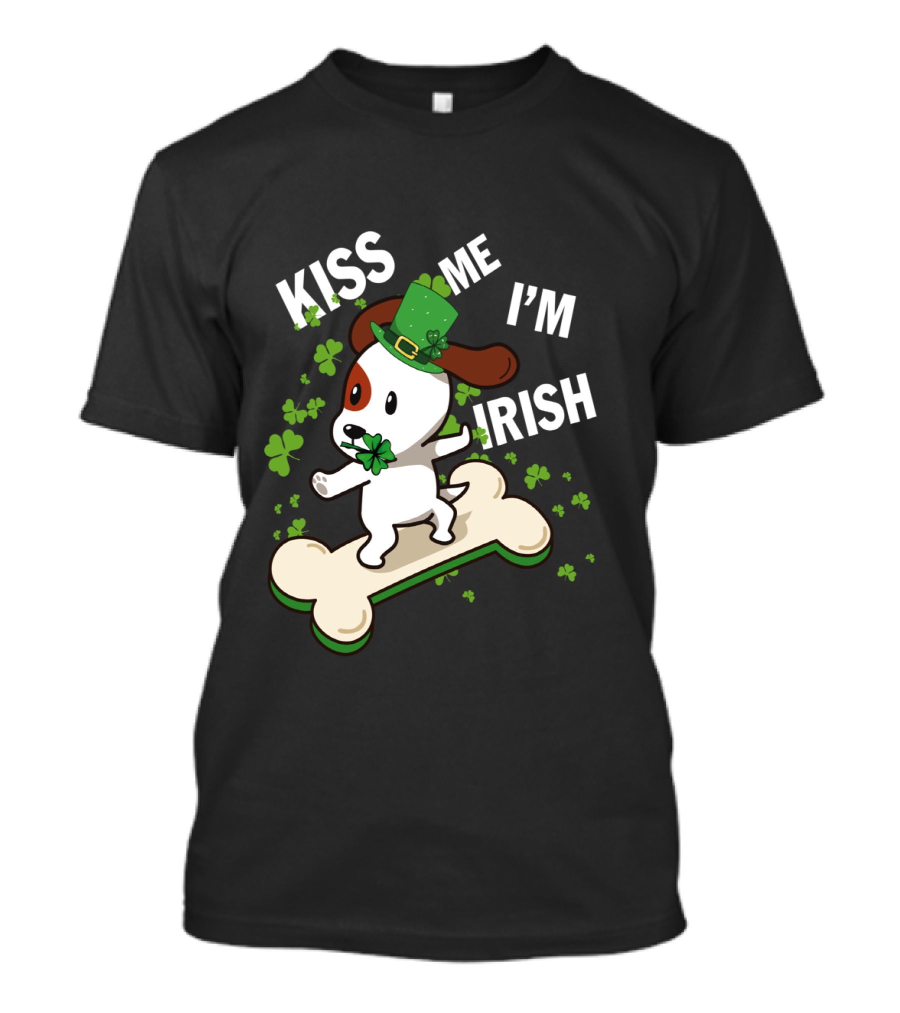Kiss Me I'm Irish Jack Russell Dog With Lucky Shamrock And Hat On Bone T-Shirt