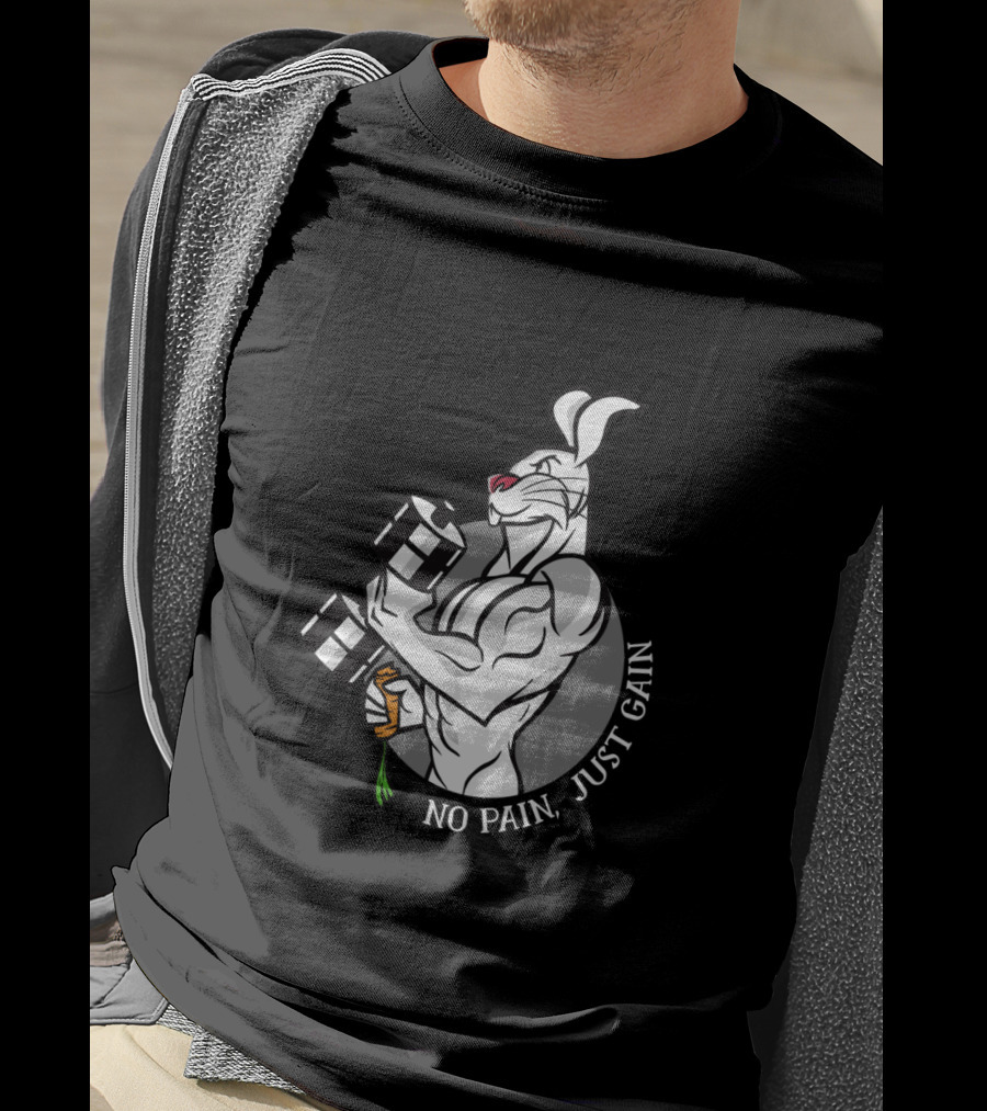 No Pain Just Gain Strong Rabbit Lifting Carrot Dumbbell T-Shirt
