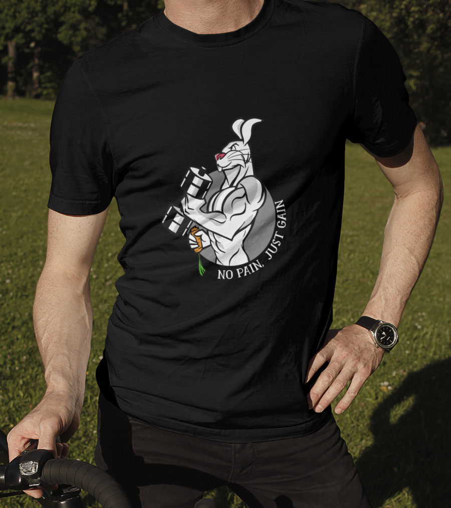No Pain Just Gain Strong Rabbit Lifting Carrot Dumbbell T-Shirt