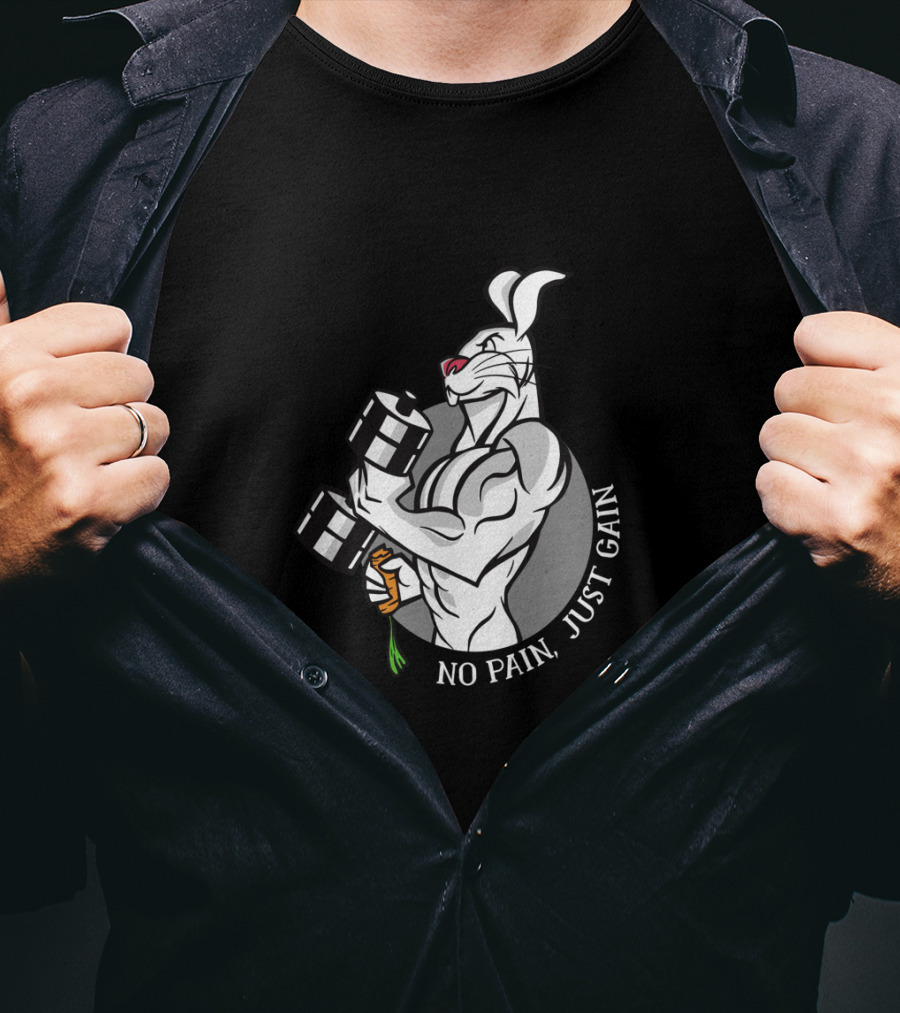 No Pain Just Gain Strong Rabbit Lifting Carrot Dumbbell T-Shirt