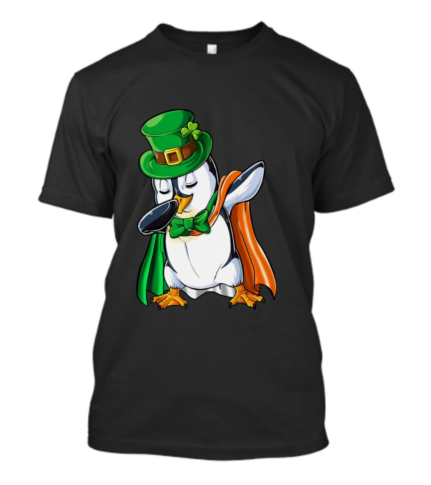Penguin Dabbing Leprechaun Hat Irish Flag Cape T-Shirt