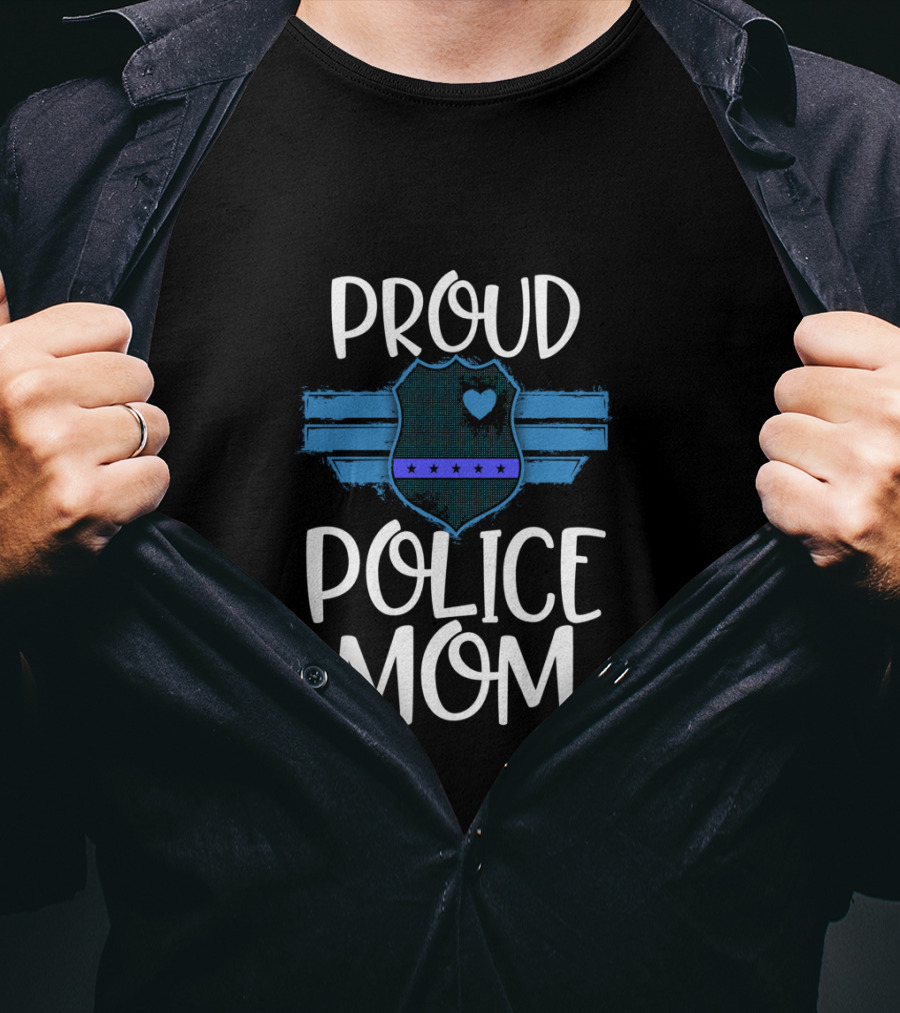Proud Police Mom Thin Blue Line Badge Heart T-Shirt