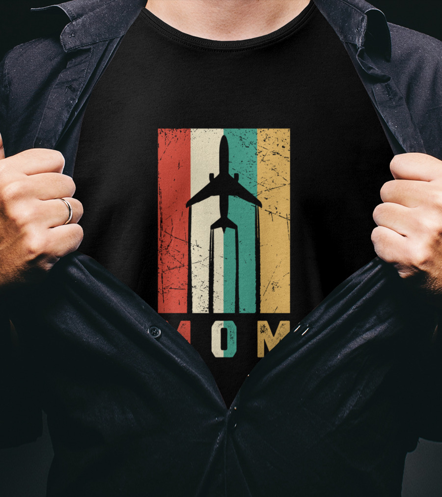 Mom Airplane Retro Vintage Pilot Stripe T-Shirt