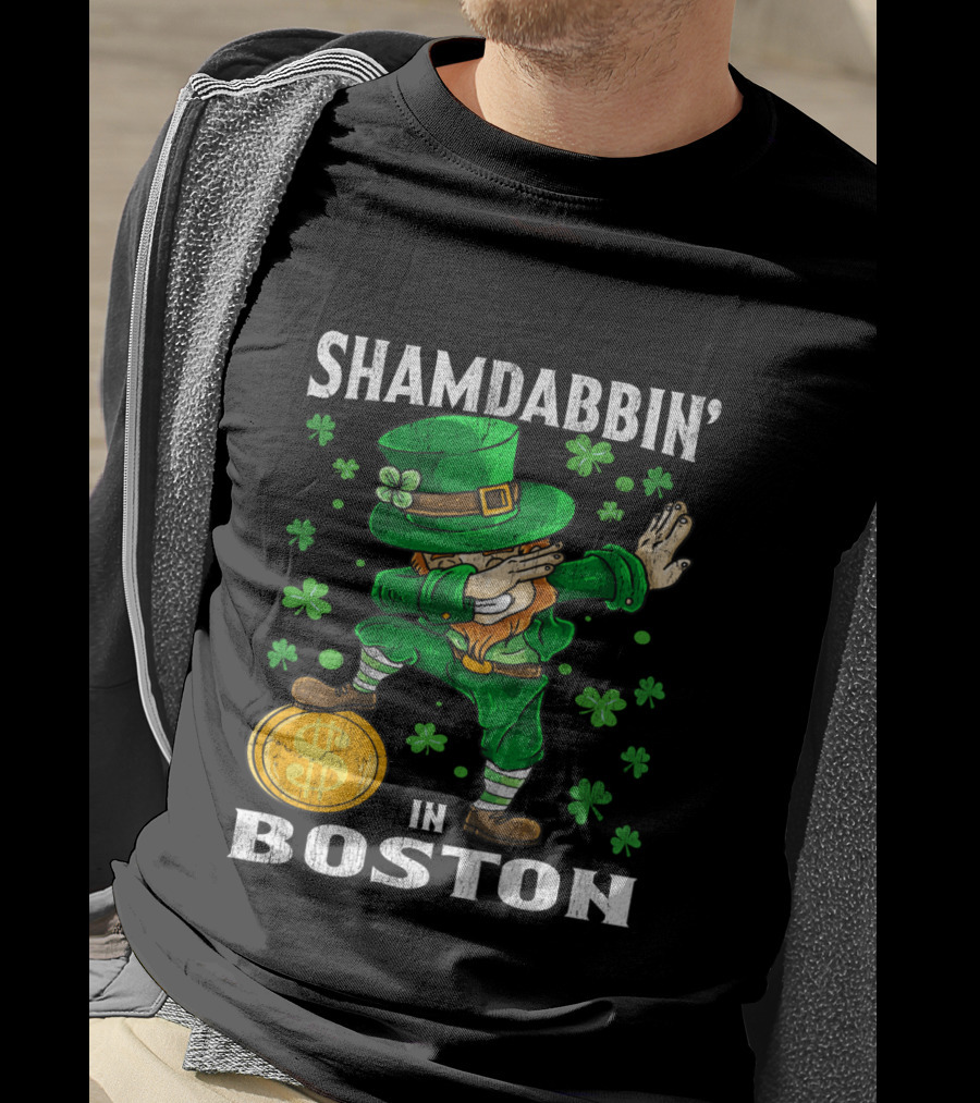 Shamdabbin In Boston Dabbing Leprechaun With Gold Coin And Shamrocks T-Shirt