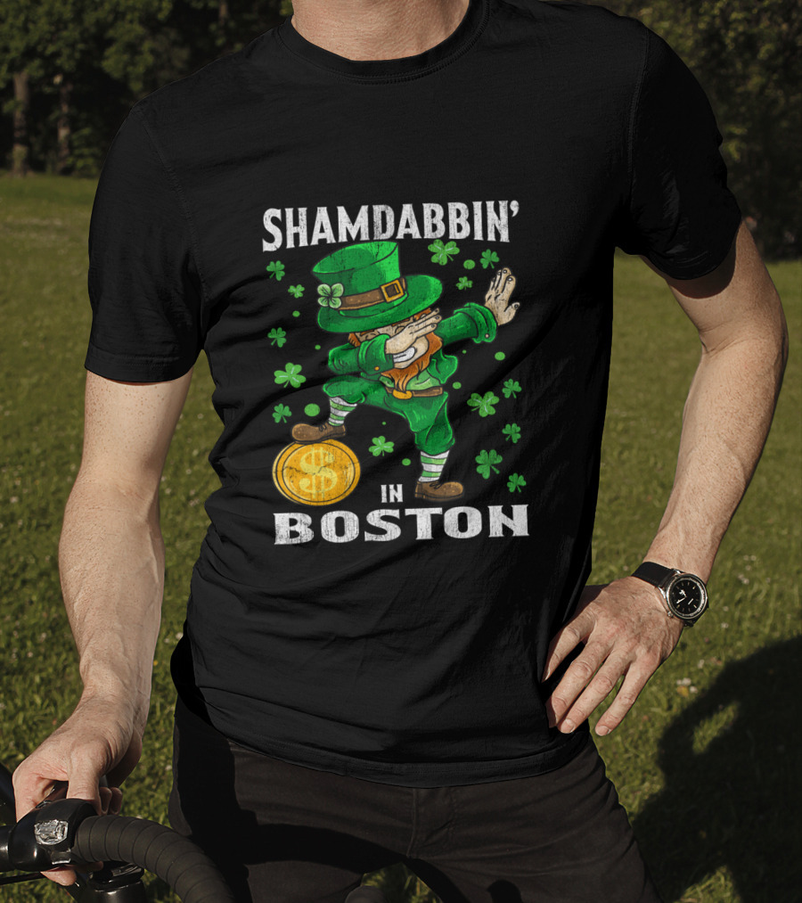 Shamdabbin In Boston Dabbing Leprechaun With Gold Coin And Shamrocks T-Shirt