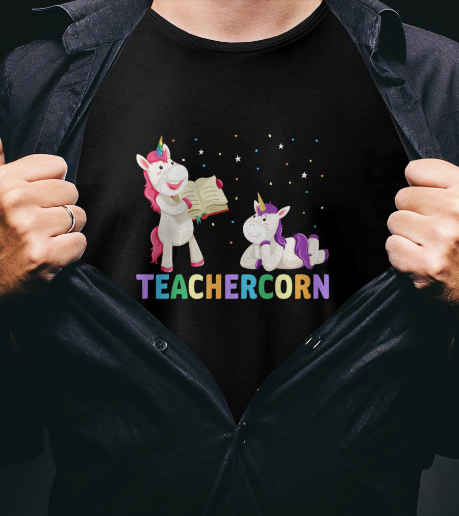 TEACHERCORN Magical Unicorn Teacher Appreciation Stars Book T-Shirt