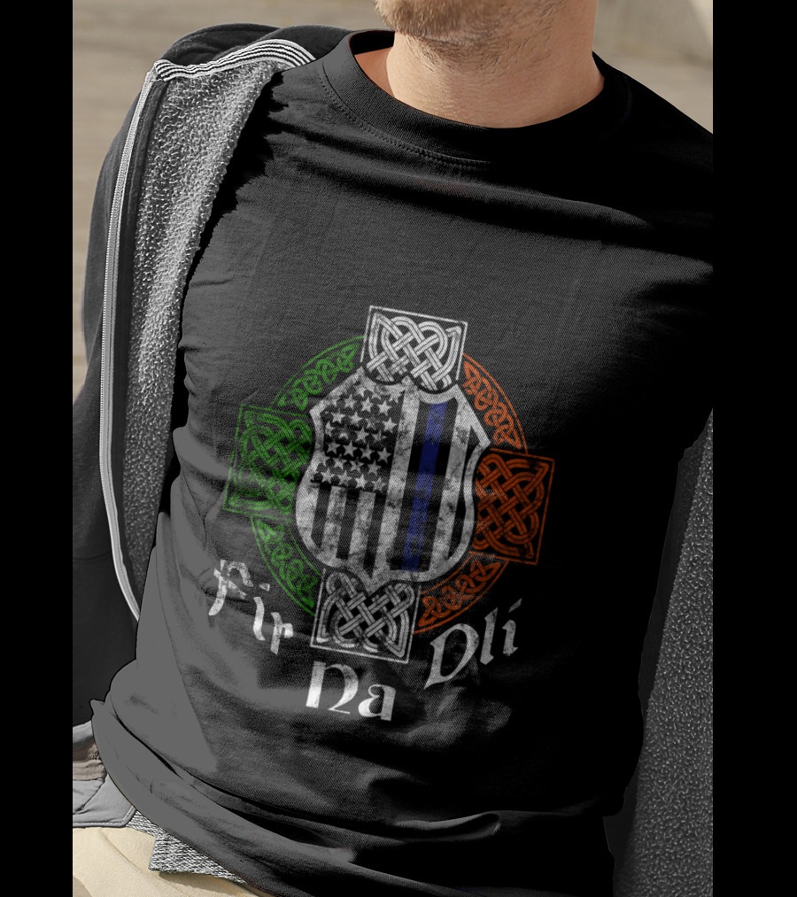 Fir Na Dli Thin Blue Line Celtic Cross Irish Police T-Shirt