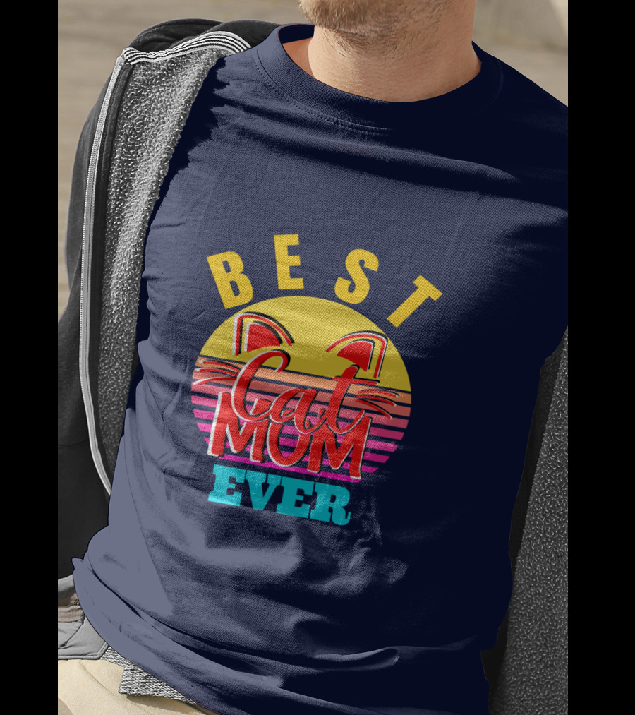 Best Cat Mom Ever Vintage Sunset Cat Ears T-Shirt