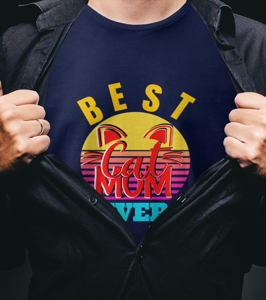 Best Cat Mom Ever Vintage Sunset Cat Ears T-Shirt