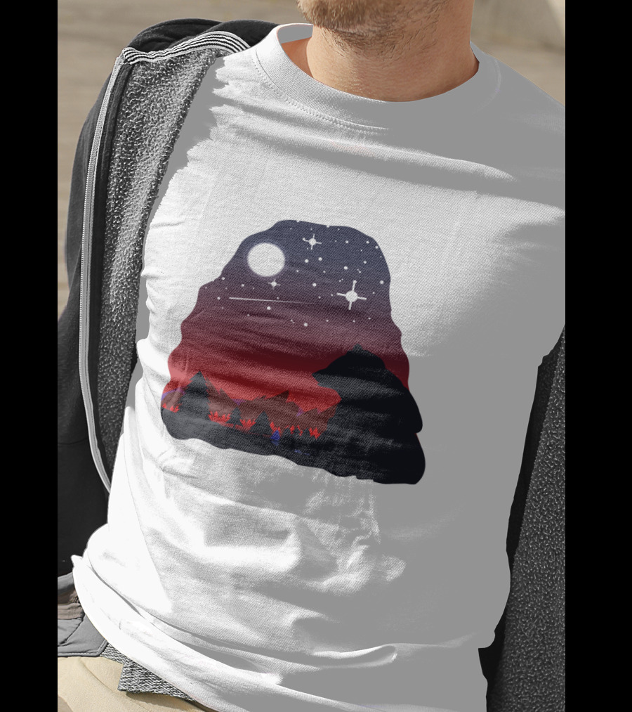 Bear Wildlife Animal Stargazing In Mountain Night Scene T-Shirt