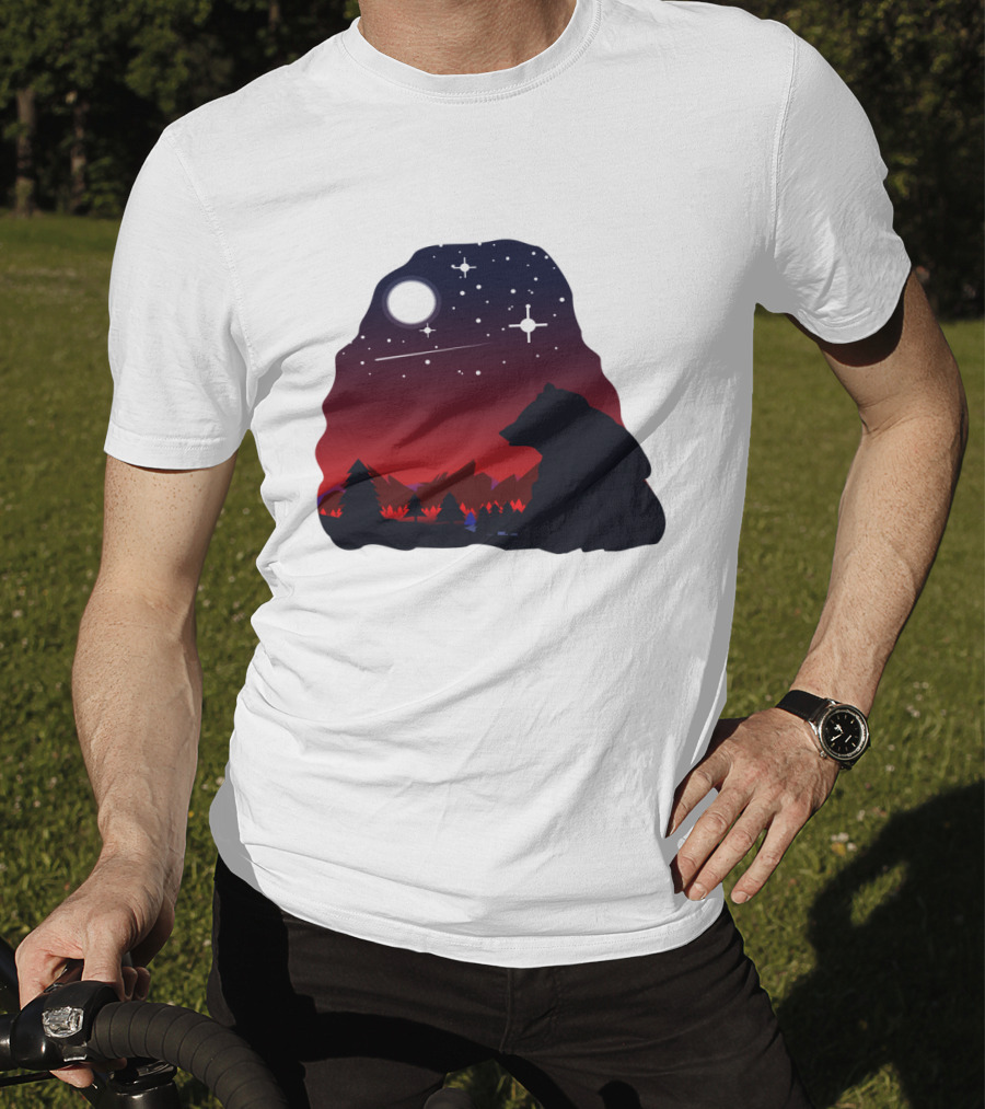 Bear Wildlife Animal Stargazing In Mountain Night Scene T-Shirt