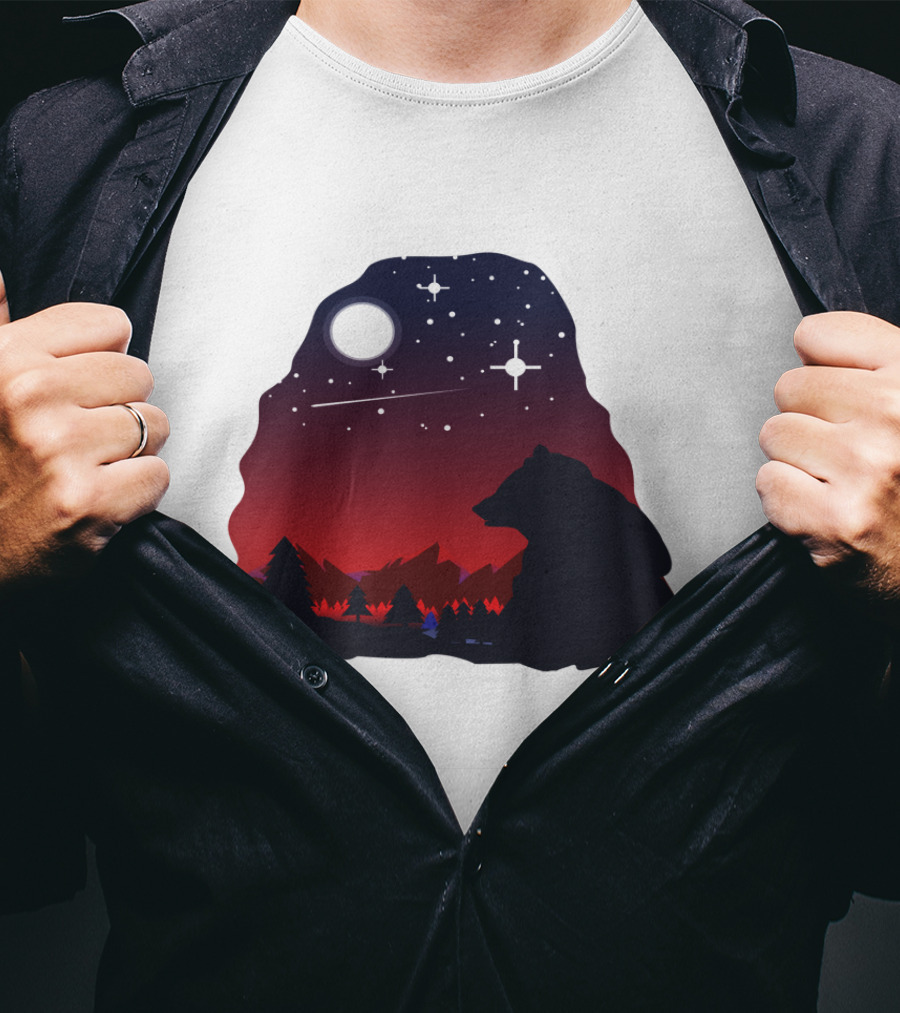 Bear Wildlife Animal Stargazing In Mountain Night Scene T-Shirt