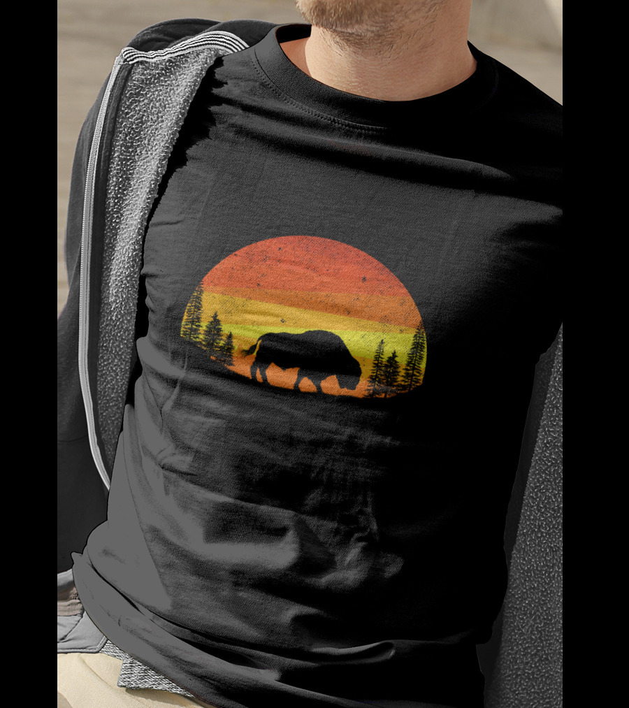 Buffalo Vintage Wildlife Animals Sunset T-Shirt