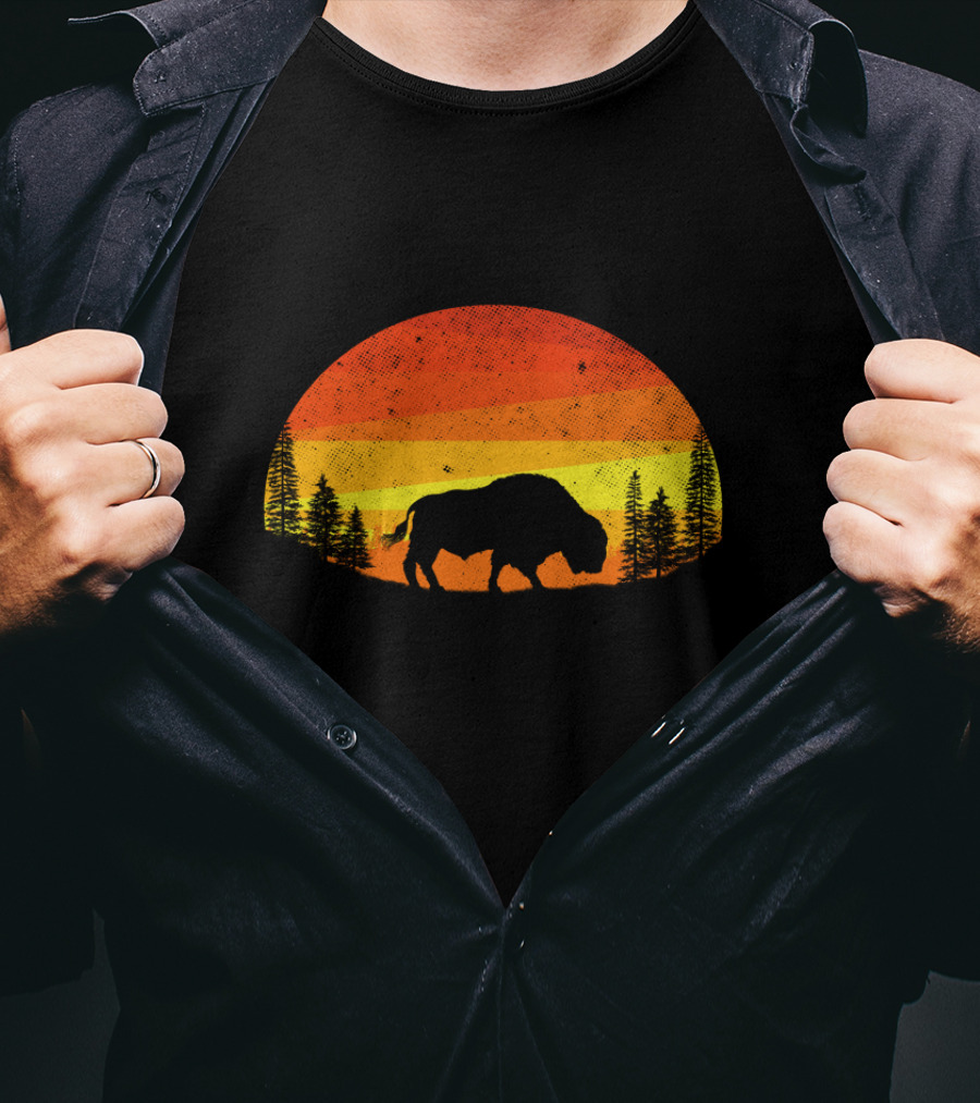 Buffalo Vintage Wildlife Animals Sunset T-Shirt