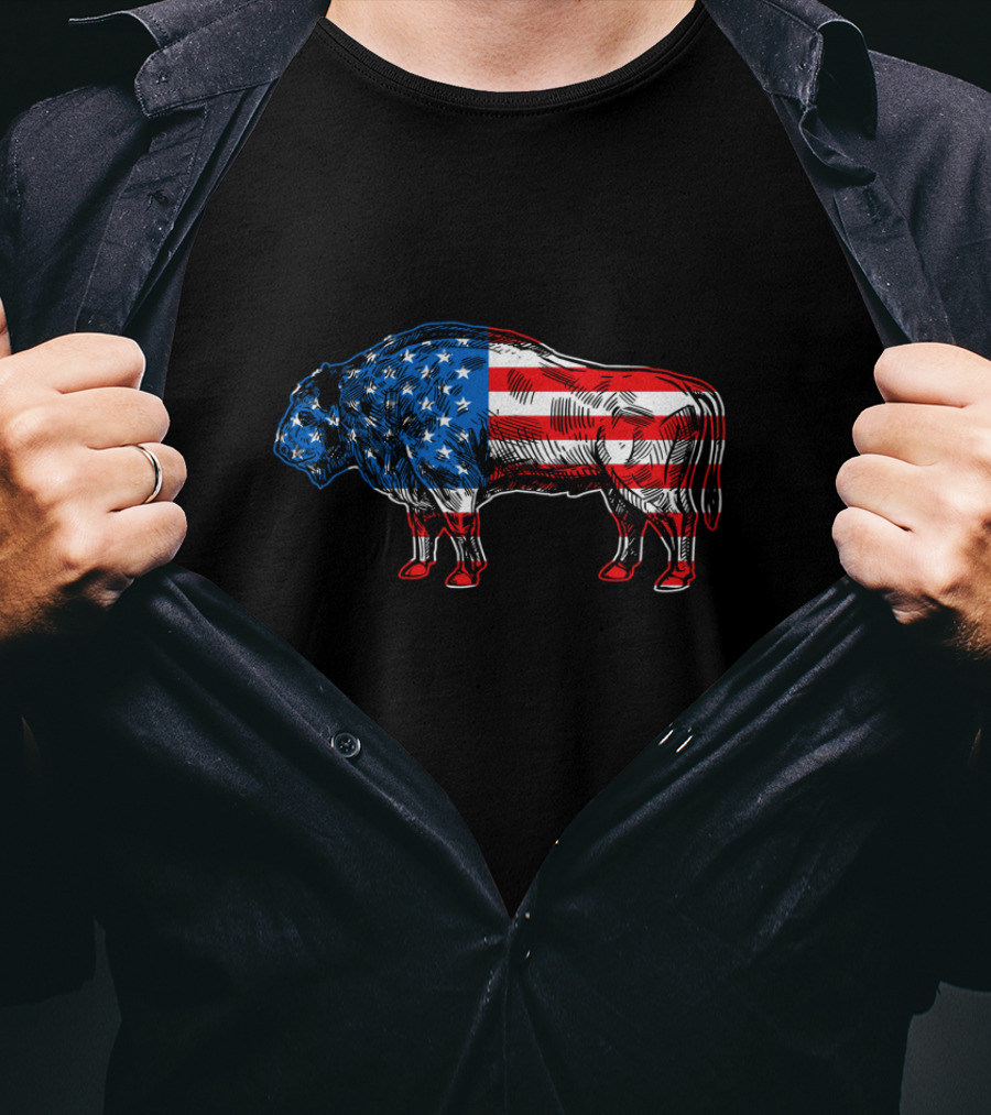 Buffalo Vintage American Flag Wildlife T-Shirt