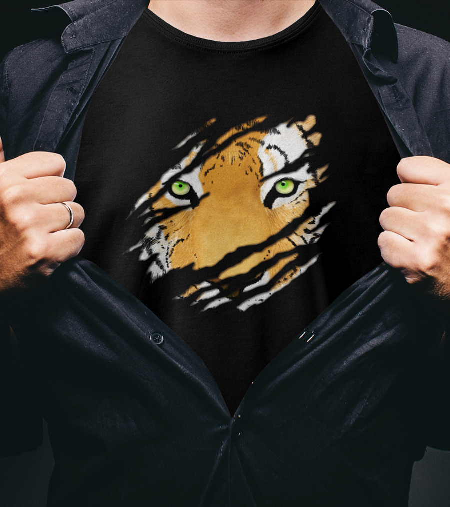 Tiger In Me Green-Eyed Wildlife Face Claw Marks T-Shirt